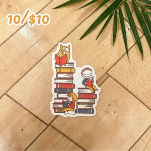 Reading Friends Sticker – Kids & Dog Book Stack Vinyl Decal | Cute Book Lover